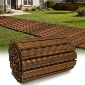 lot 19743 image: Buymoth 8FT Wooden Garden Pathway,Roll Out Decorative Straight Outdoor Walkway,Weather-Resistant & Non-Slip Patio Boardwalk for Garden,Backyard, Beach, Wedding Party Pathways (Brown, 8)