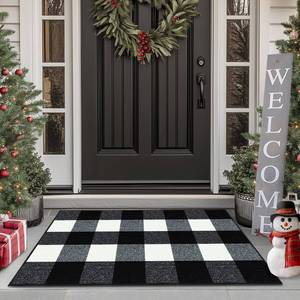 lot 20381 image: Buffalo Plaid Outdoor Rug, 20x32 Checkered Front Door Mat, Non Slip Absorbent Entryway Rug Doormat, Washable Rugs for Layered Door Mats PorchFront PorchFarmhouse Black and White for IndoorOutdoor