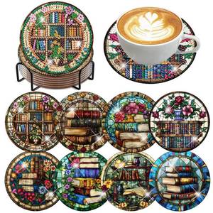 lot 20390 image: Axquilon Diamond Art Coasters Kit for Adults, 8 Pcs Books Diamond Painting Coasters Kit with Holder, DIY Non Slip Art Supplies 4x4in