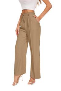 lot 20403 image: FUNYYZO Womens Wide Leg Pants High Elastic Waisted in The Back Business Work Trousers Long Straight Suit Pants (Small)