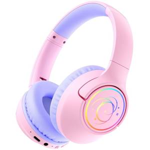 lot 20412 image: Kids Bluetooth Headphones, 85H Playtime Wireless Headphones for Kids, Colorful LED Lights, 8594dB Safe Volume Limit, Bluetooth 5.4 Built-in Mic Toddler Headset for TabletAirplaneTravel (Pink)