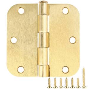 lot 20414 image: Door Hinges Satin Brass 3.5 Inch x 3.5 Interior Gold Door Hinges for Doors 12 Pack Brushed Brass Door Hinges 3-12 Rounded 58Radius Corners Bedroom Residential Standard Indoor Door Hardware Hinge