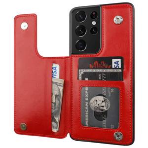 lot 20421 image: ONETOP Compatible with Samsung Galaxy S21 Ultra Wallet Case with Card Holder, PU Leather Kickstand Card Slots Case, Double Magnetic Clasp and Durable Shockproof Cover 5G 6.8 Inch(Red)