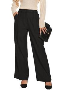 lot 20427 image: FUNYYZO Womens Wide Leg Pants High Elastic Waisted in The Back Business Work Trousers Long Straight Suit Pants Small