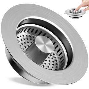 lot 20428 image: Kitchen Sink Drain Strainer 3 in 1, 304 Stainless Steel Pop Up Sink Stopper, Anti-Clogging Sink Drain Strainer for US Standard Kitchen Drain (SUS304 Brushed)