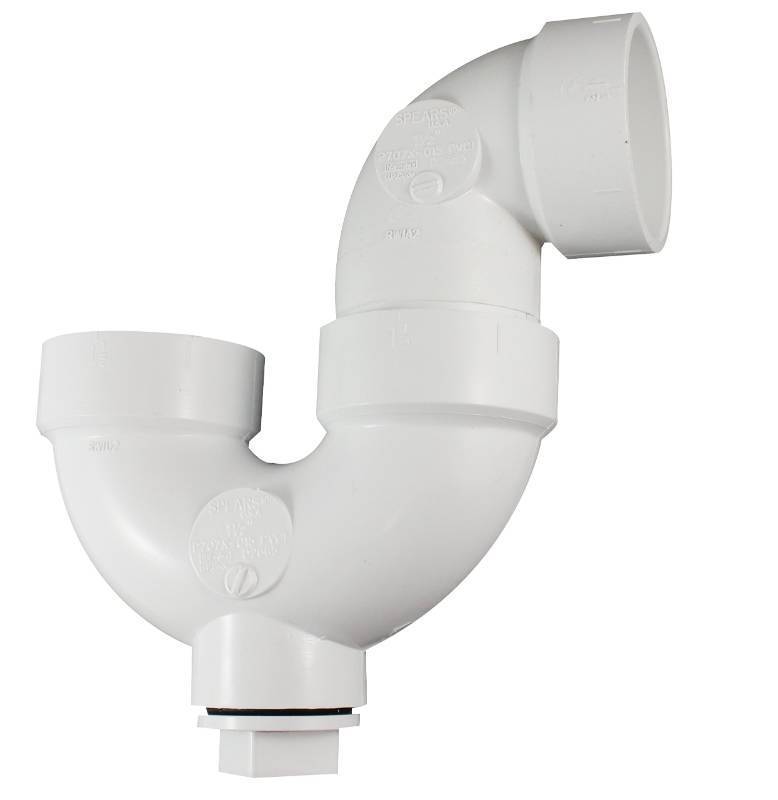 lot 32109 image: Canplas 193201AS PVC DWV P-Trap with Cleanout, 1 12-Inch, White - Retail $15