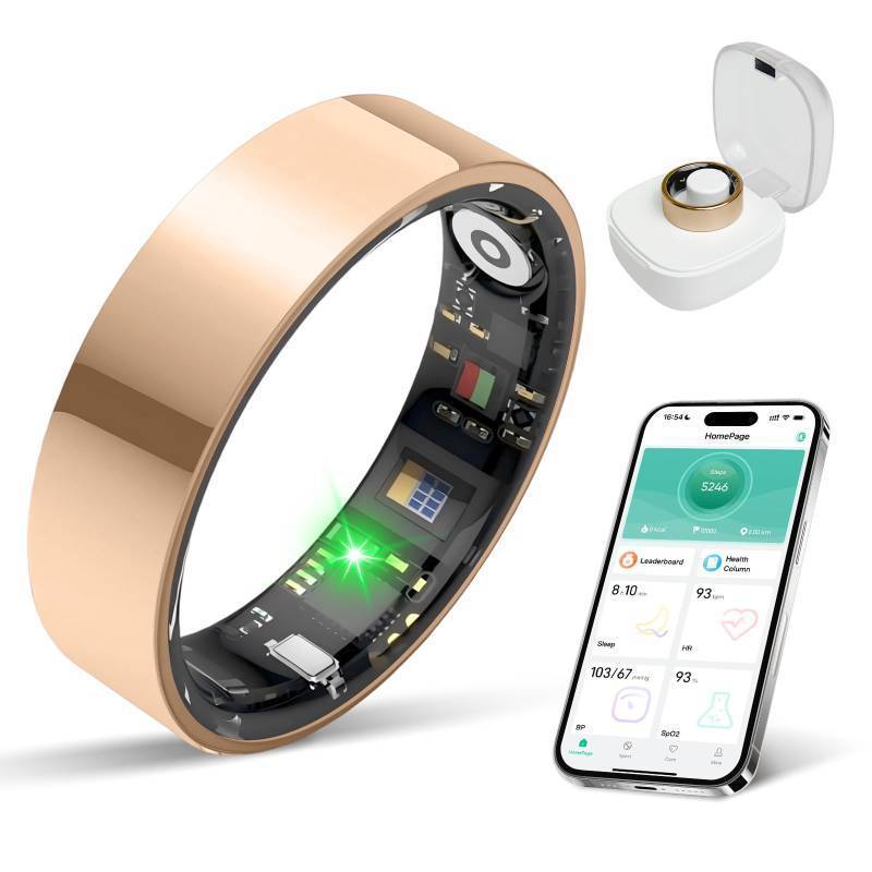 lot 32132 image: Smart Ring Health Tracker, SleepExercise Monitoring, iOS Android Compatible, IP68 Water Resistance, No Subscription Required, 5-Day Battery Life, Suitable for Both Women and Men (Rose Gold, 8) - Retail $52