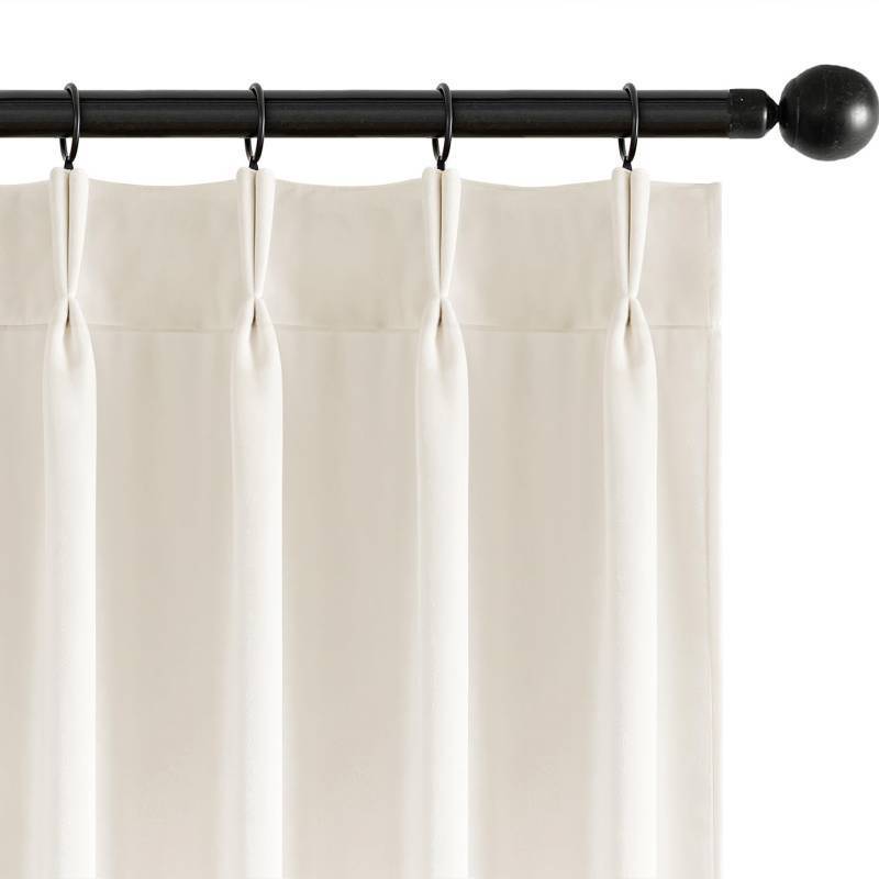 lot 43844 image: MIULEE Ivory Velvet Curtains 96 inches Long, Pinch Pleated Blackout Drapes with Hooks, Cream Thermal Insulated Pinch Pleat Panels for Bedroom Living Room, 2 Panels - Retail $52