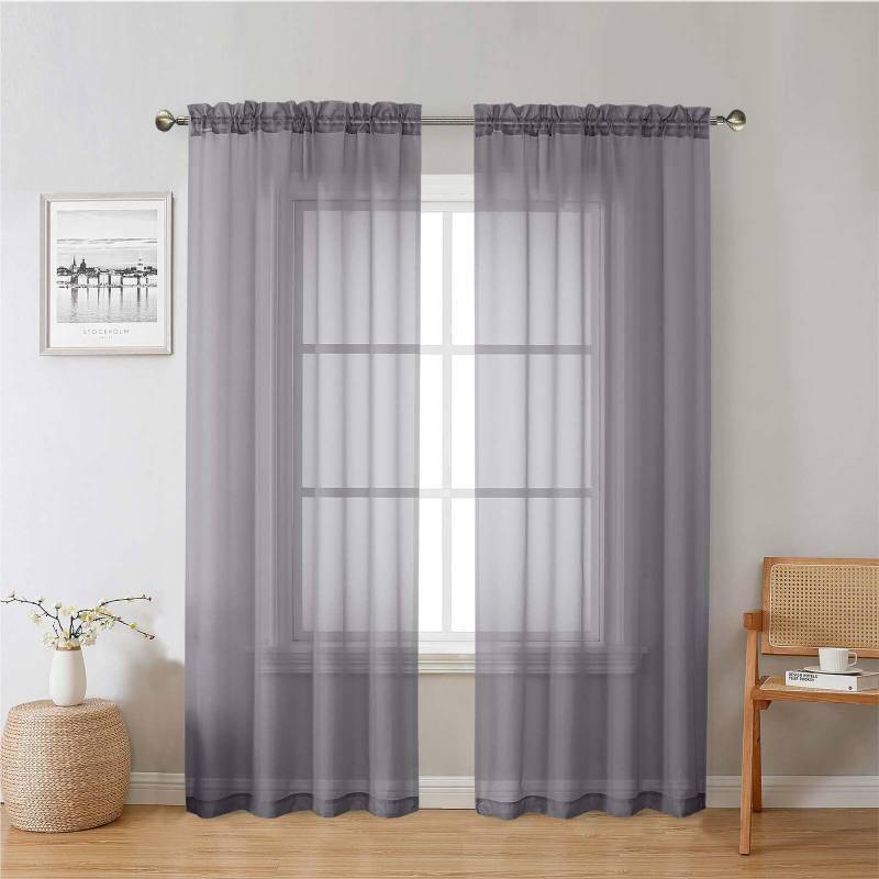 lot 48738 image: Lecloud Charcoal Grey Sheer Curtains 78 Inches Long 2 Panels, Light Filtering Voile Breathable Curtains, Privacy Solid Window Treatments with Rod Pocket for Bedroom Living Room, Each 42 W x 78 L - Retail $12