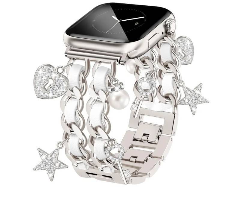 lot 32238 image: Starlight Watch Bands for Women Compatible with Apple Watch Band 38mm 40mm 41mm 42mm (S1110) Adjustable Unique Charms Metal Strap Cowboy Chain Bracelet for iWatch Series 1110987654321SE - Retail $19