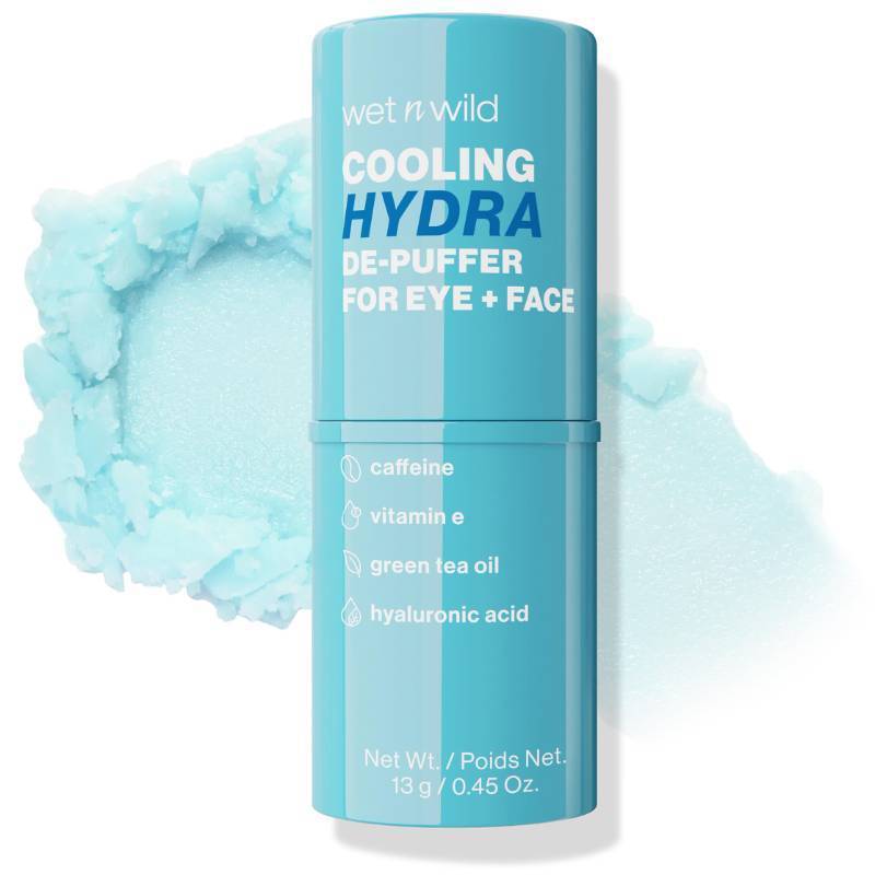 lot 32251 image: wet n wild Cooling Hydra De-Puffer, Soothing Face Makeup Primer Stick with Vitamin E & Caffeine, Instant Skin Refreshments for All Skin Types and Complexions, Vegan & Cruelty-Free - Retail $5