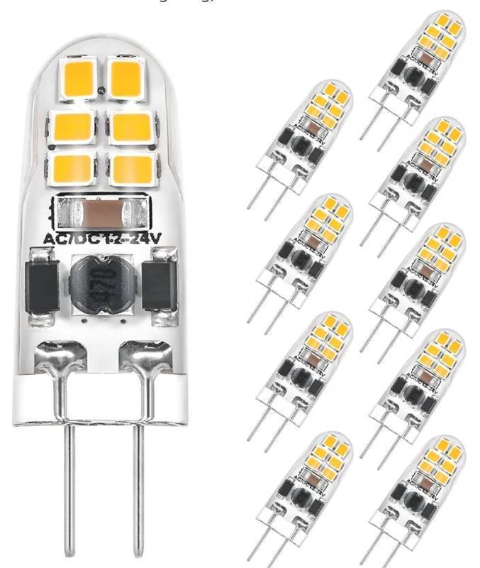 lot 41830 image: VALUCKY G4 LED Bulb, ACDC 12-24V Dimmable G4 Light Bulbs, 120LM Warm White 3000K, 1.2W Replaces 12-15W Halogen Bulb, Flicker Free, Energy Saving Mini LED Bulbs for Home Lighting, 10 Pack - Retail $14