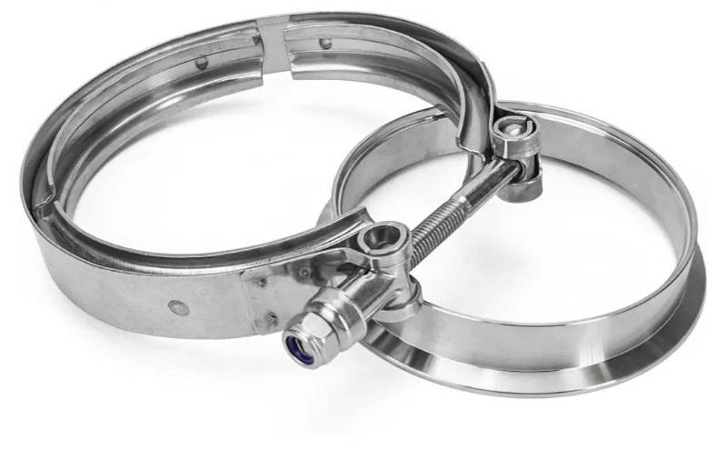 lot 43899 image: 4 S400 S480 Exhaust V-Band Flange Clamp Kit with Stainless Steel Reducer, Fit for S400SXE S475 S463 S467 SX-E SX T4 Housing - Retail $30