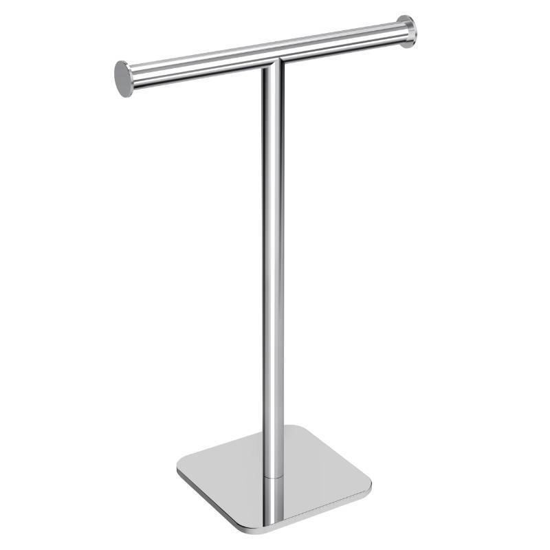 lot 43920 image: RUACQ Hand Towel Stand, 16 T-Shape Hand Towel Holder Stand for Bathroom, Kitchen and Countertop Towel Holder 304 Stainless Steel Hand Towel Rack with Weighted Base (Chrome) - Retail $28