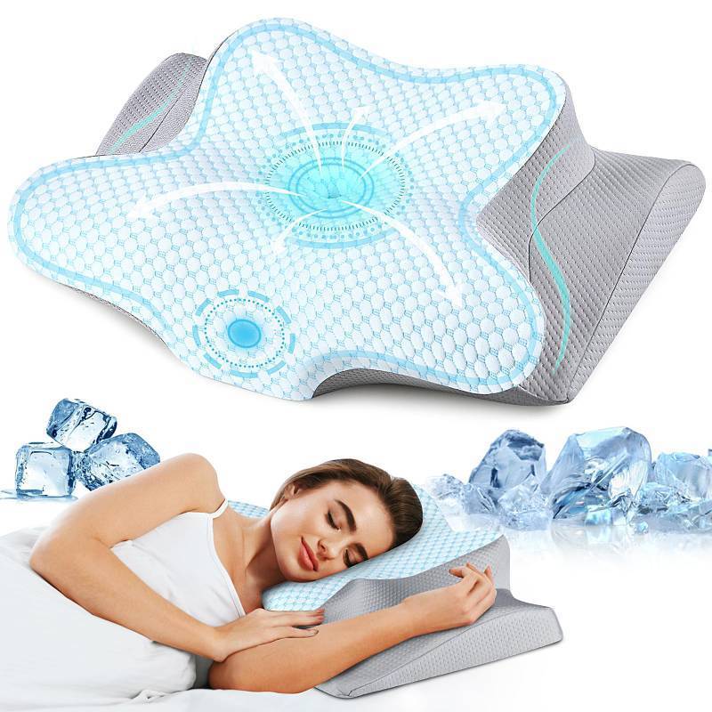 lot 48764 image: Cervical Neck Pillow for Pain Relief, Memory Foam Contour Orthopedic Pillow, Ergonomic Cooling Neck Support Pillow for Side Back Stomach Sleepers, Bed Pillow for Sleeping Comfort - Retail $60