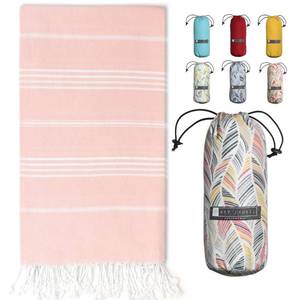 lot 19514 image: BAY LAUREL Turkish Beach Towel with Travel Bag 39 x 71 Quick Dry Sand Free Lightweight Large Oversized Towels Light - Retail $16