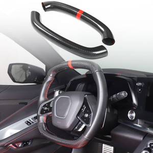 lot 19518 image: Steering Wheel Cover Trim Compatible with Chevrolet Corvette C8 2020-2026 100% Real Carbon Fiber 4PCS,Steering Wheel Circle Round Cover,Interior Protection Accessories (Black Carbon-Red) - Retail $108