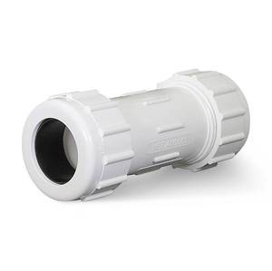 lot 19527 image: Midline Valve 582DD112 PVC Compression Coupling Pipe Fitting White Plastic 1-12 in. - Retail $12
