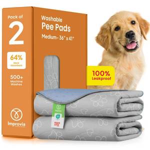lot 19532 image: IMPROVIA� Reusable Puppy Pad �� Waterproof, Extra-Absorbent, Washable Pee Pad for Dog Training, Whelping, & More �� Protect Your Floors & Pet with Quick-Drying Potty Pad (Paws & Hearts, Medium 36x41) - Retail $17