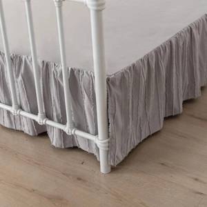 lot 19539 image: Bed Skirt Full Size Ruffled Bed Skirts with Split Corners - 14 Inch Drop Dust Ruffle Bed Skirt with Platform, Tufted Boho Full Size Bed Skirting, Striped, 14 Full, Light Grey - Retail $25