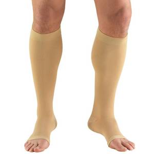 lot 19541 image: Truform 30-40 mmHg Compression Stockings for Men and Women, Knee High Length, Open Toe, Beige, Large - Retail $22