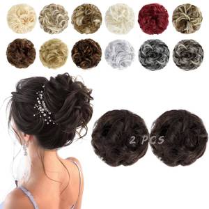 lot 19542 image: FeidyLong 2 PCS Messy Bun Hair Piece Wavy Curly Scrunchies Synthetic Chignon Ponytail Hair Extensions Thick Updo Hairpieces for Women Girls(Black&Dark Auburn) - Retail $14