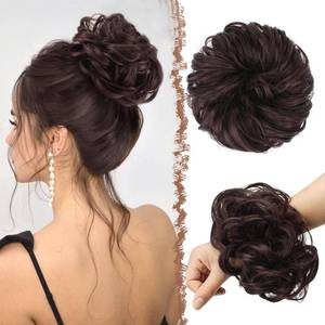 lot 19553 image: FESHFEN Large Messy Bun Hair Piece - Wavy Synthetic Chignon Scrunchies Elastic Ponytail Hair Extensions Thick Hairpieces for Women, Black Cherry 1.94oz - Retail $10