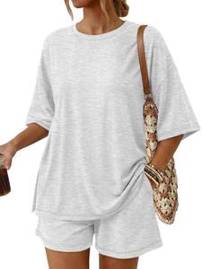 lot 19582 image: Trendy Queen 2 Two Piece Matching Shorts Set Pockets 2026 Summer Vacation Cruise Spring Outfit Beach Clothes Fashion Resort Wear Athleisure Travel Airport Clothing Oversized Loose Fit Airy Lounge Wear Size Small - Retail $30