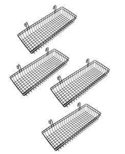 lot 20425 image: ANZOME 4 Pack Grid Wall Baskets & Gridwall Accessories - Black Metal Wire Mesh Hanging Storage Bins with Built-in Hooks - Display Shelf Organizer for Craft Room, Retail, Office & Kitchen Pantry - Retail $43