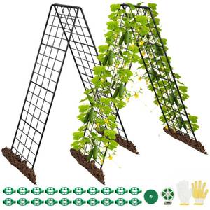lot 20426 image: Heavy Duty 2 Pack 50x17 Adjustable A-Frame Trellis for Climbing Plants Outdoor, Metal Rust-Proof Garden Trellis, Dense Grid Climbing Frame Trellis for Raised Beds, Cucumber, Tomatoes Outdoor - Retail $59