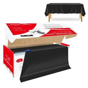 lot 20427 image: Xnluothsk 54 Inch x 200 Feet Black Plastic Tablecloth Roll Cut to Size Disposable Table Cover with Cutter Box Plastic Table Cloth for Party, Wedding, Birthday - Retail $22