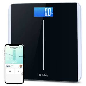 lot 20433 image: Etekcity Smart Scale for Body Weight and BMI, Bathroom Digital Electronic Weighing Scale for People, Bluetooth Free VeSync APP Connection, Rounded Corner, Accurate to 0.1lb0.05kg, 400 lbs, Black - Retail $23