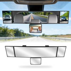 lot 20451 image: 4 in 1 Rear View Mirror with Blind Spot Elimination & Backseat Mirror, 360° Wide Angle Panoramic Rearview Mirrors for Enhanced Driving Safety, Universal Fit for CarTruckSUV