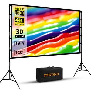 lot 20462 image: Towond 120 inch Projector Screen with Stand, 4K HD 169 Foldable Anti-Crease Indoor Outdoor Movie Screen, Portable Projection Screen for Backyard Theater, Camping, and Office Presentations - Retail $64