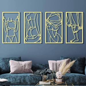 lot 20466 image: DoMyfit 4-Piece Abstract Line Metal Wall Art Print Decor Line Drawing Home Hanging Wall Art for Living Room Bedroom Wall (Gold) - Retail $35