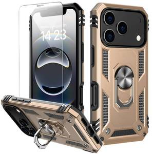 lot 20470 image: IKAZZ for iPhone 17 Pro Max Case 6.9 Inch with Screen Protector,Military Grade Shockproof Heavy Duty Protective Phone Cover Pass 16ft Drop Test with Magnetic Kickstand Car Mount Holder,Gold - Retail $11