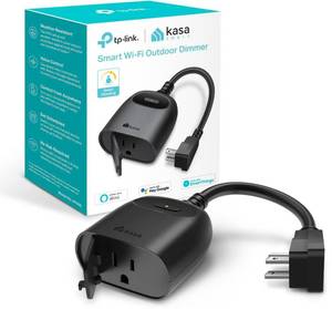 lot 20476 image: Kasa Outdoor Smart Dimmer Plug, IP64 Plug- in Dimmer for Outdoor String Lights, Compatible with Alexa, Google Assistant & SmartThings, Long Wi-Fi Range 2.4Ghz, No Hub Required, ETL Certified(KP405) - Retail $23