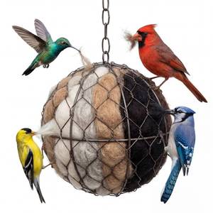 lot 20481 image: Handmade Alpaca Fiber Bird Nesting Heart - Refillable Material Holder for Wild Birds and Hummingbirds - Garden Art & Winter Shelter for Bird Lovers - Retail $20
