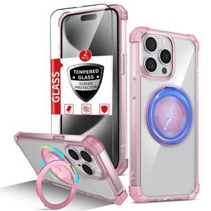 lot 20482 image: IYTRRYH for iPhone 15 Pro Max Case Magnetic Compatible with MagSafe,with 2 Screen Protector,Built-in Camera CoverKickstand Ring,Military Grade Drop Shockproof Heavy Duty Protection Phone Bumper Pink - Retail $13