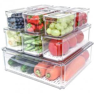 lot 20485 image: POMEAT 10 Pack Fridge Organizer, Stackable Refrigerator Organizer Bins with Lids, Produce Fruit Storage Containers for Storage Clear for Food, Drinks, Vegetable Storage - Retail $26