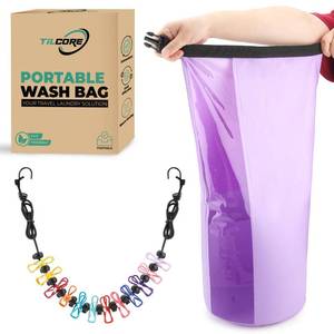 lot 20500 image: Travel Washing Machine & Retractable Clothesline - Hand Washing Machine & Portable Clothes Washer - Durable Travel Laundry Wash Bag & Camping Washing Machine - Portable Manual Clothes Washer - Retail $30