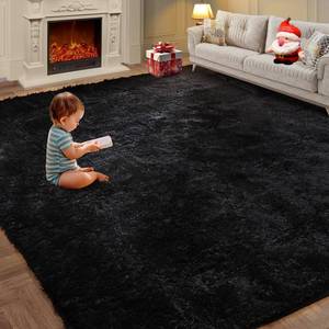 lot 20507 image: 8x10 Feet Large Area Rug, Shag Fluffy Bedroom Carpet, Soft Rugs for Nursery, Furry Rugs for Girls Boys Kids Room, Extra Large Fuzzy Rug, Shag Carpet, Black - Retail $55