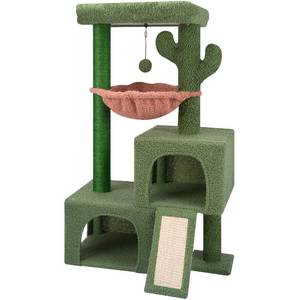 lot 20510 image: Unmanifested for Pieces As Is AIWIKIDE 37.4 Cactus Cat Tree Tower with Twin Cat Condos for Indoor Cats, All-in-One Activity Center with Cat Scratching Post Cozy Sleeping Perch Hammock and Toy Balls,Green �� - Retail $37