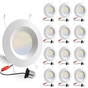 lot 20512 image: 12 Pack 56 Inch 5CCT LED Recessed Lighting Retrofit, 2700K3000K4000K5000K6500K Selectable, Dimmable Can Lights with Baffle Trim, 12W150W, High Brightness 1000LM, IC& Wet Rated, ETL&FCC Certified - Retail $60