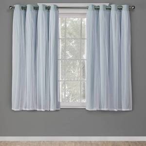 lot 21432 image: TOWN & COUNTRY LUXE Talia Double Layer Indoor Curtains, Sheer and Room Darkening Blackout, Grommet Top, Energy Efficient, 2-Pack Set, 52x63, Aqua - Retail $23
