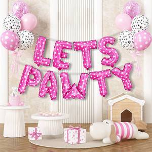 lot 21450 image: MISSING ONE T BALLOON Paready Heart Pink Dog Birthday Balloons,16 Inch Lets Pawty Decorations Balloons Banner, Metallic Pink Polka Dot Balloon Print Balloon for Pet Dog Happy Birthday Party Supplies - Retail $8