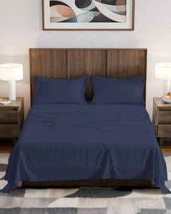 lot 21453 image: Olympic Queen Sheet Set 66x80 - 4 Piece RV Olympic Queen Size Sheets - Soft, Breathable & Cooling - Fits 14 to 16 Mattress w Deep Pockets - Comfy Luxury Bedding - Fade & Wrinkle Free - Navy Blue - Retail $40