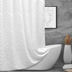 lot 21462 image: TURKIO 96inche Extra Long Shower Curtains 72 x 96 Inches White Tufted Chevron Striped Fabric Shower Curtains for Bathroom Modern Shabby Chic Waterproof Cloth Shower Curtain, White - Retail $27