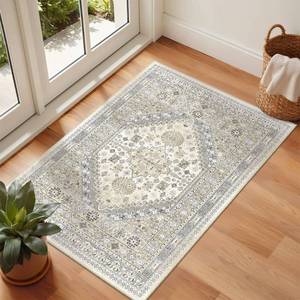 lot 21475 image: zesthome 2x3 Entryway Rug, Soft Washable Rugs, Non Slip Area Rug, Stain Resistant Low Pile Rugs for Bedroom, Vintage Rug for Door Mat, Kitchen (Beige,2x3) - Retail $16