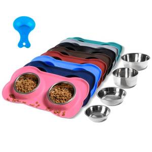 lot 21476 image: ONE MAT Hubulk Pet Dog Bowls 2 Stainless Steel Dog Bowl with No Spill Non-Skid Silicone Mat  Pet Food Scoop Water and Food Feeder Bowls for Feeding Small Medium Large Dogs Cats Puppies (S, Pink) - Retail $9